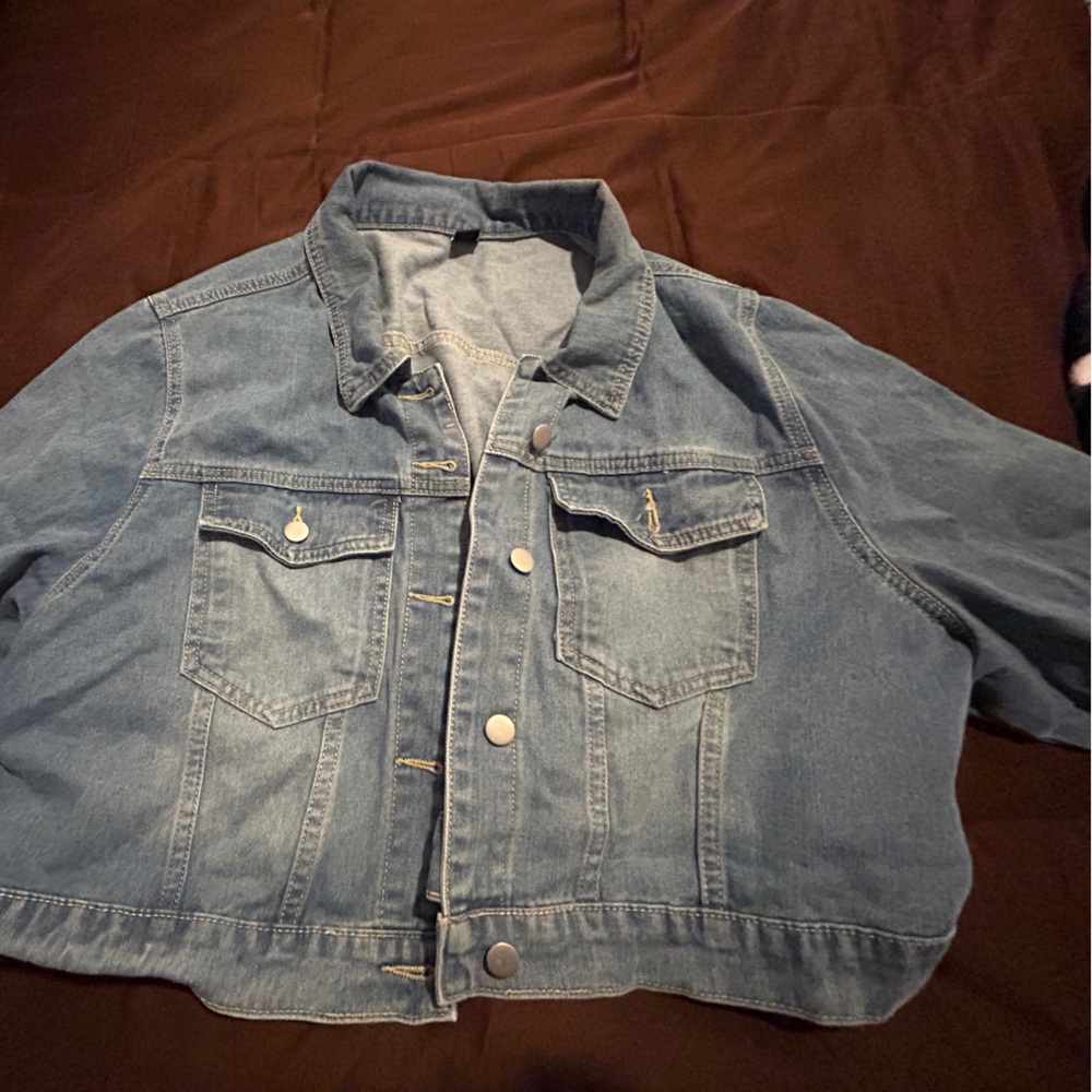 3/4 sleeve cropped Jean jacket